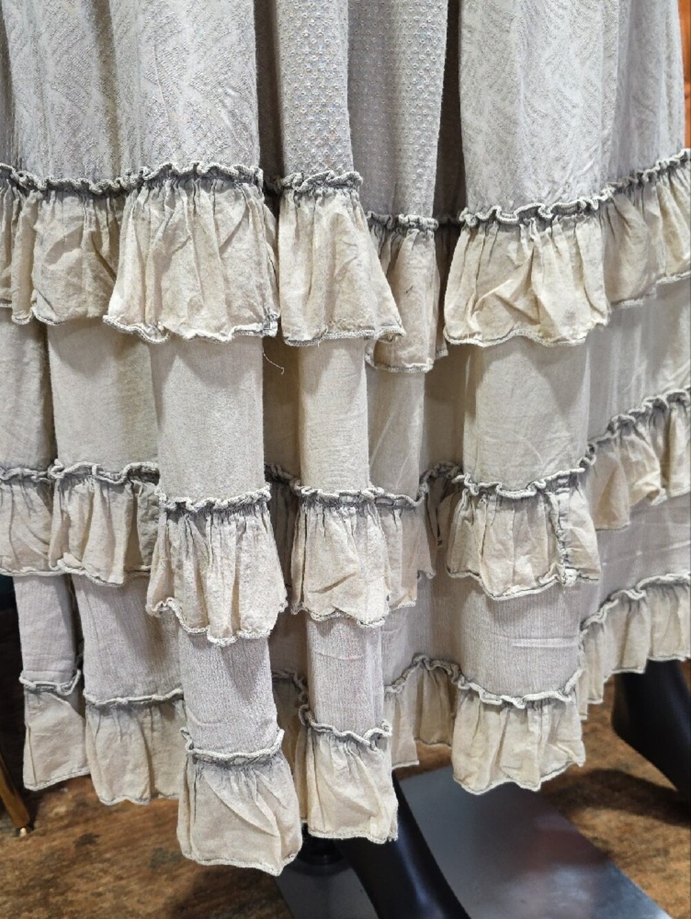 SOLD! Young Threads Latte Boho Cream Maxi Skirt with Layered Ruffles - Picture 6 of 10